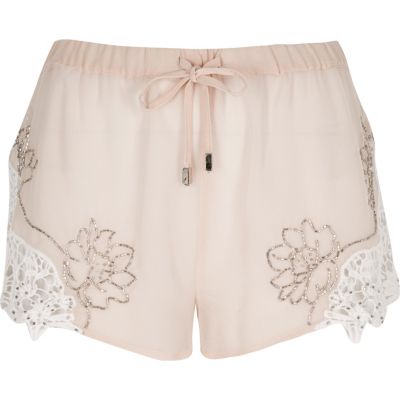 Light pink embellished shorts